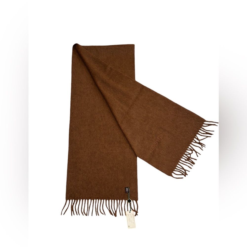 GUCCI NWT VINTAGE 100% CASHMERE CHOCOLATE BROWN SCARF W/COA 62 L x 12 W MSRP$900 - Picture 5 of 13